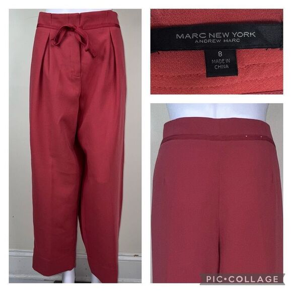 Marc New York Andrew Marc Pleated Drawstring Pants in Deep Salmon - Picture 1 of 14